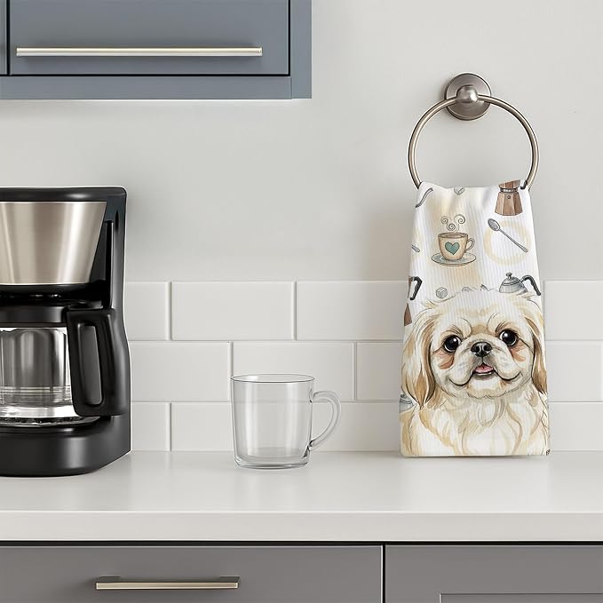 Caroline's Treasures Cream Pekingese Coffee Bar Kitchen Towel Velour Plush - Image 3