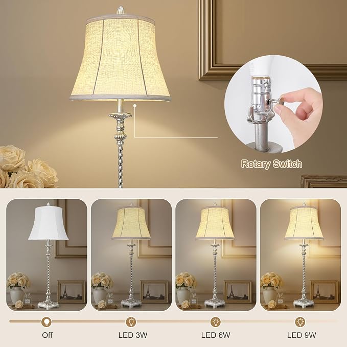 Candle Stick Buffet Table Lamp Set of 2, 3-Way Dimmable Bulb Included, Country - Image 3