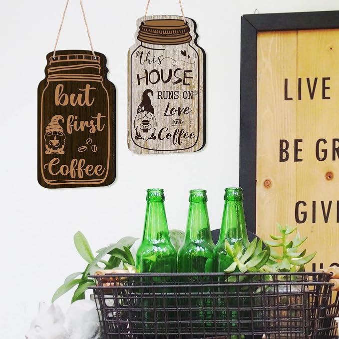 Jetec 4 Pcs Coffee Bar Decor Mason Jar Wood Sign Wall Hanging Plaque But First - Image 7