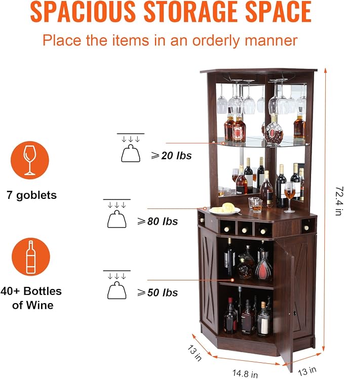 VEVOR Corner Industrial Bar Cabinet, Wine Table - Image 3