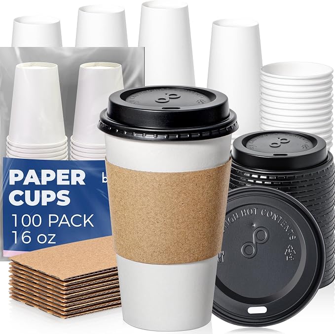 Fit Meal Prep 100 Pack 16 oz Disposable Coffee Cups by FMPBRANDS