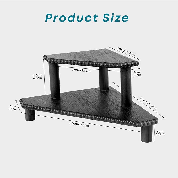 2-Tier Rustic Corner Shelf for Kitchen Counter, Wood Beaded Farmhouse - Image 3