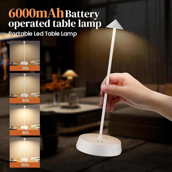 Rechargeable Cordless Small Table Lamp, 6000mAh Battery Operated, LED Touch - Image 5