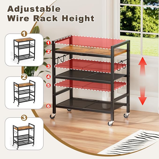 Rolling Kitchen Microwave Cart, 3 Tier Microwave Stand - Image 4