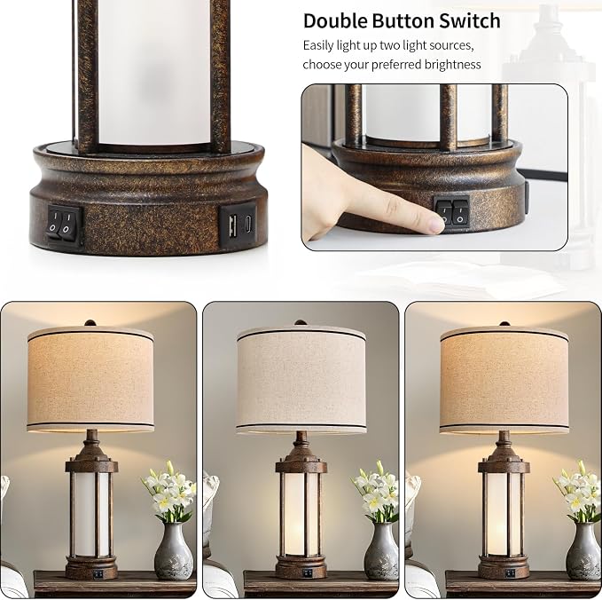 G-SAFAVA 25'' Table Lamp for Living Room Bedroom Farmhouse Metal Lamps - Image 4