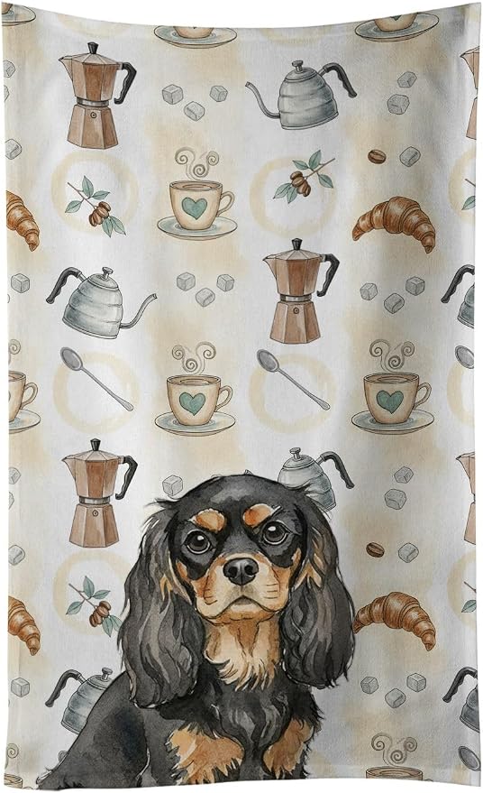 Caroline's Treasures Black and Tan Cavalier Spaniel Coffee Bar Kitchen Towel by CarolinesTreasures