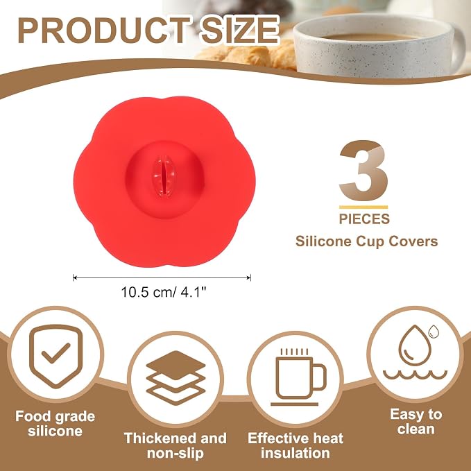 uxcell 3Pcs Silicone Cup Covers, 4.72" Heart Universal Cup Lids Reusable - Image 2