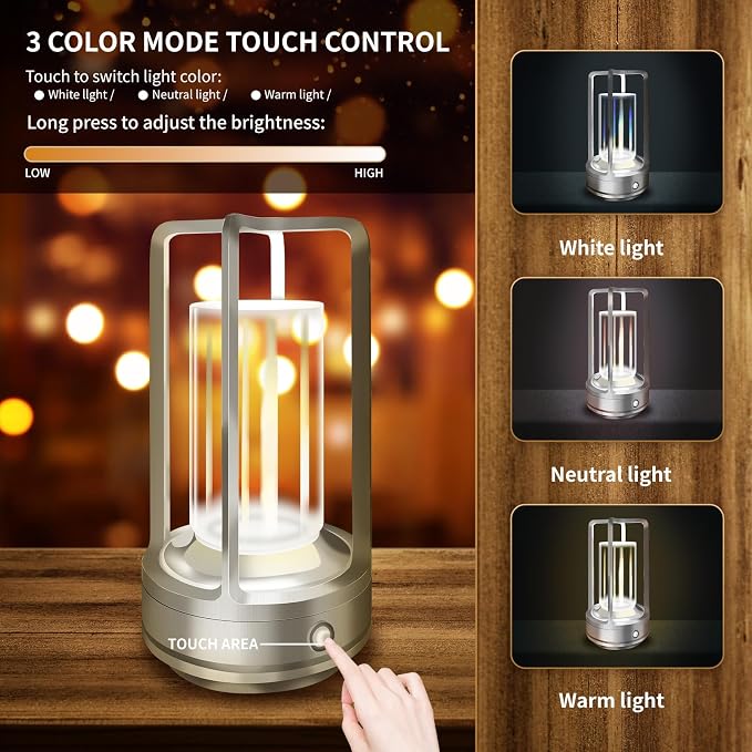 Set of 2 Cordless Table Lamps, LED Rechargeable Table Lamp - Image 2