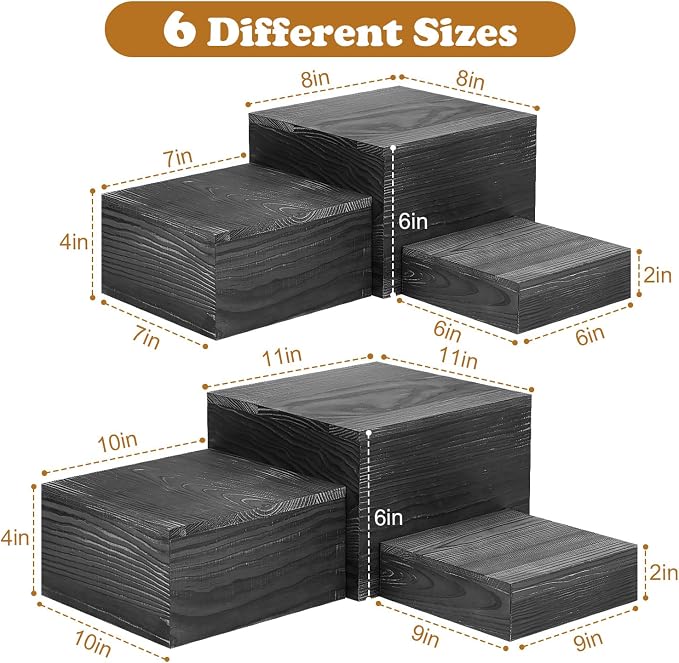 6 Pack Wooden Risers Display Stands Square Food Risers - Image 2