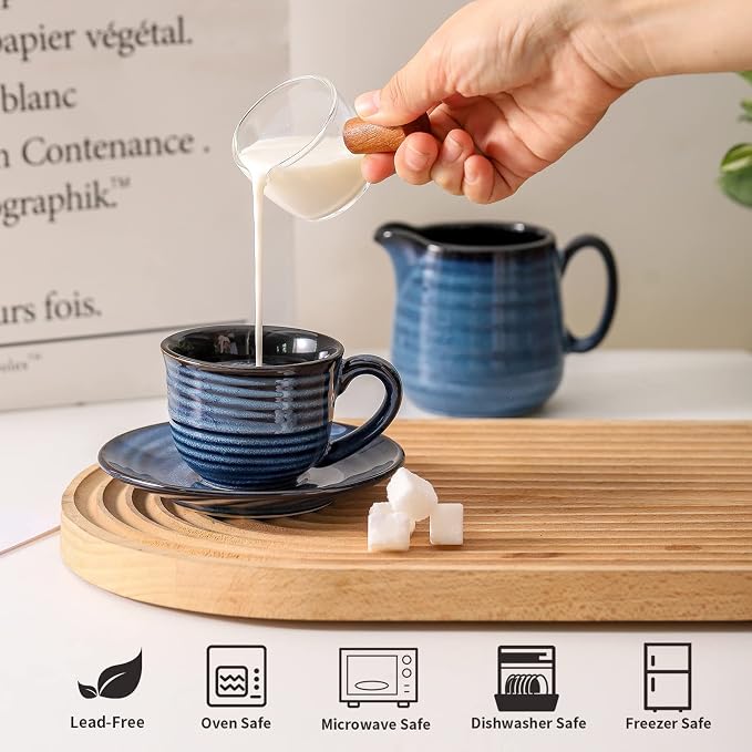 Hasense Espresso Cups Set of 4, 4 Ounce Ceramic Cappuccino Cup - Image 5