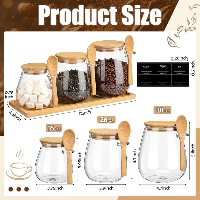 Suclain 3 Pcs Glass Coffee Container - Image 2