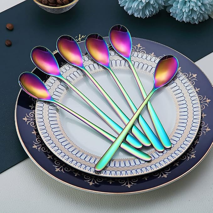 Rainbow Long Handle Spoons, Coffee Stirrers, Premium Stainless Steel Coffee & - Image 3