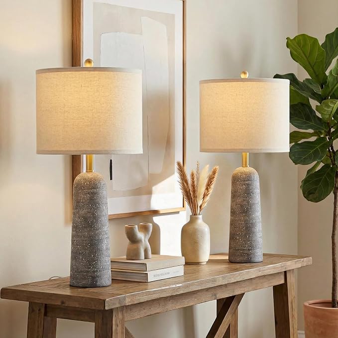 BOBOMOMO 27.25" Modern Table Lamp Set of 2, Light Grey Resin Table Lamps - Image 8