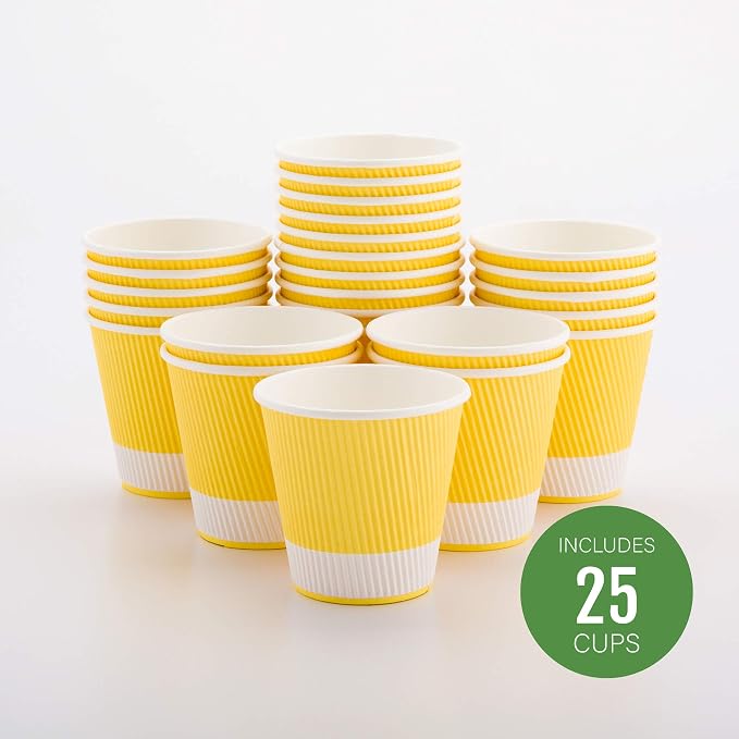 Restaurantware Ripple Wall Coffee Cups 25 Count 8 Ounce Insulated Light Yellow - Image 2