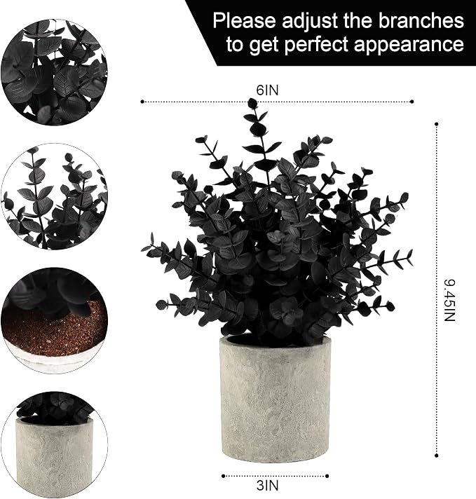Coferset 2 Pack Black Fake Eucalyptus Small Fake Plants Potted Artificial Plants - Image 6