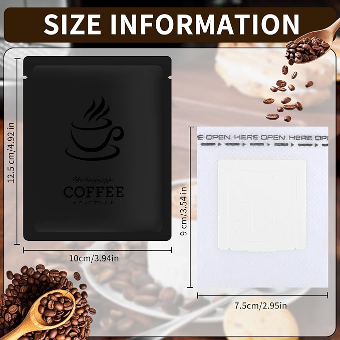 100 PCS Drip Coffee Bag with Coffee Filter Paper Bag Aluminum Foil Hanging Ear - Image 4