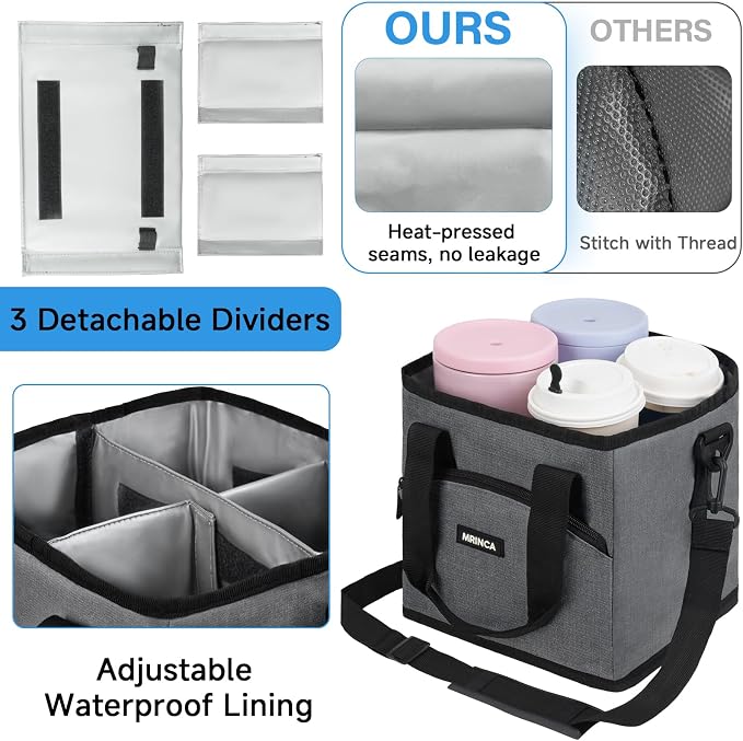 Reusable Drink Carrier with Handle – Insulated, Collapsible 4-Cup Beverage Bag - Image 4