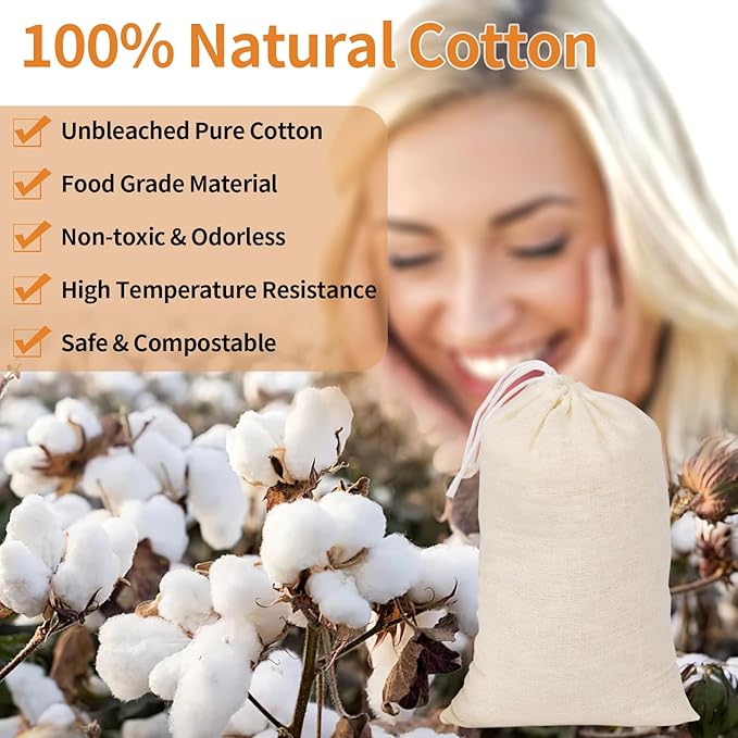 60 Pcs Empty Spice Bags for Cooking Soup, 3x4 In Natural Muslin Drawstring Bag - Image 3