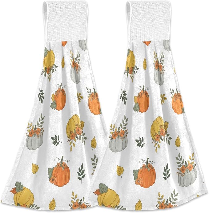Dussdil Autumn Pumpkins Maple Hanging Kitchen Towel Fall Leaves Dish Cloth Tie by Dussdil