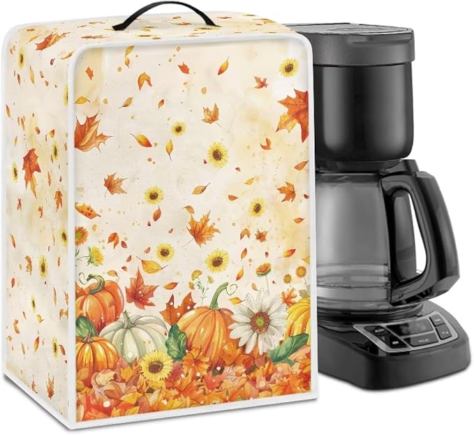 Thanksgiving Pumpkin Maple Leaf Coffee Machine Dust Covers by Kathyboom