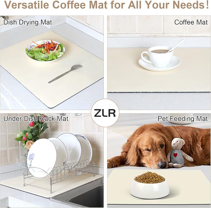 ZLR Coffee Bar Mat for Espresso Machine, Creamy | Absorbent Dish Drying Mat - Image 6