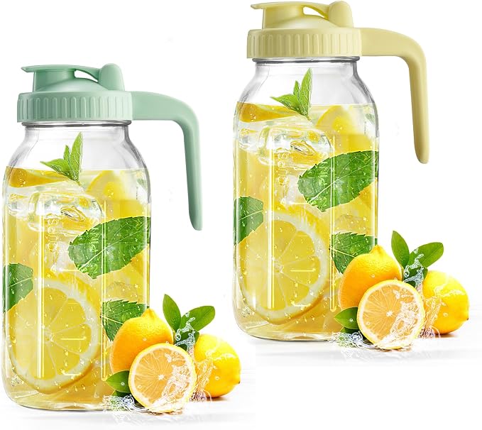 Mason Jar with Pour Spout Lid V-shaped, 2 Quart Iced Tea Pitcher Double Leak by miradexic