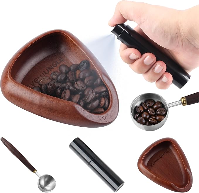 Coffee Bean Cup Set with RDT Spray Bottle | Walnut Wood Espresso Accessories by SevenJungle