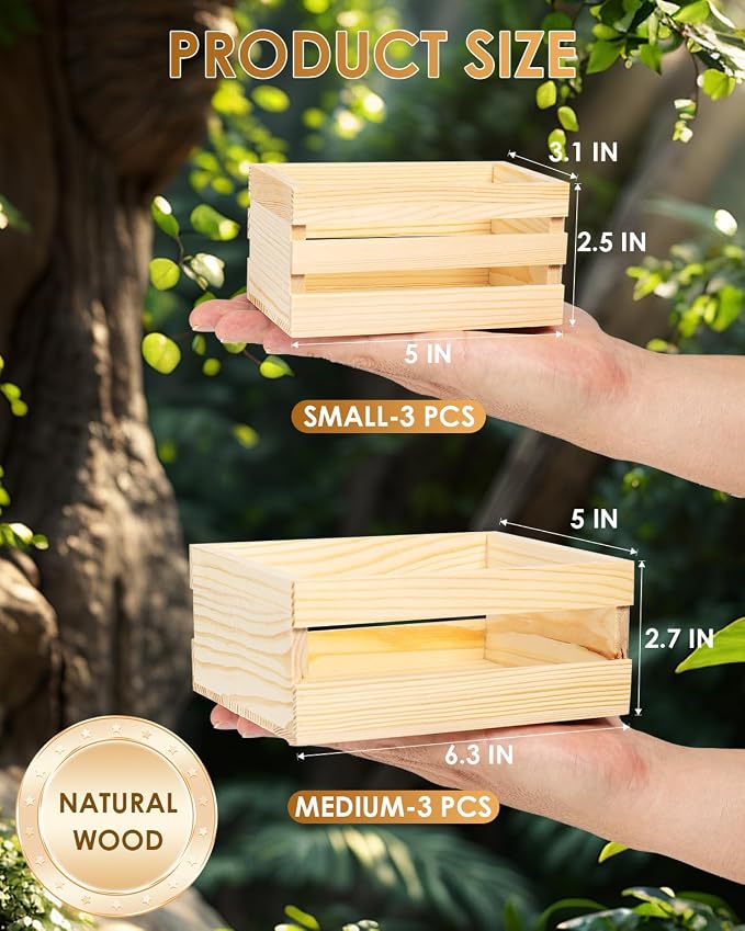 DIY Wood Crates 6 Pcs Decorative Storage Boxes, Rustic Wooden Crates - Image 3
