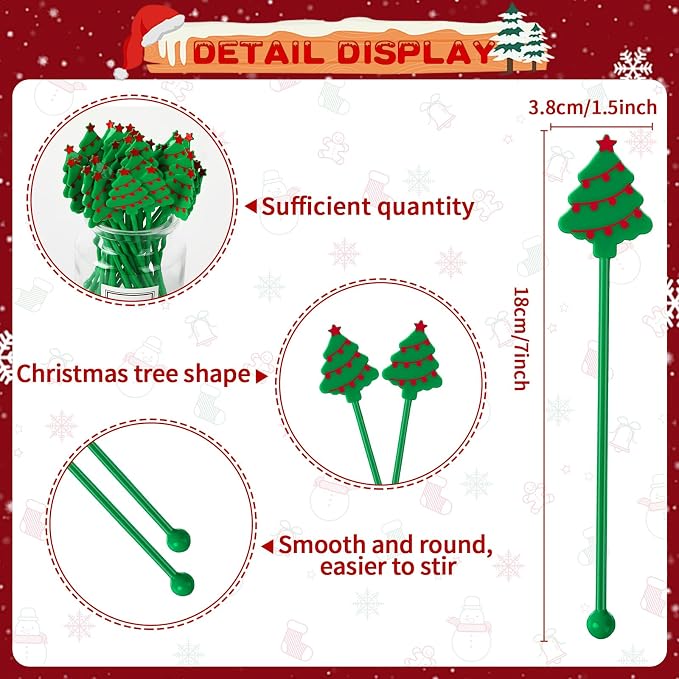 36Pcs Christmas Drink Stirrers, Tree Coffee Stir Sticks | Reusable Holiday - Image 2