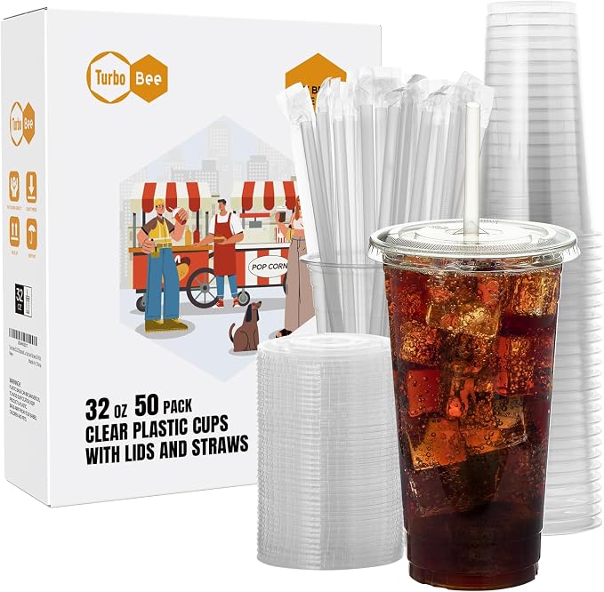 Turbo Bee 50 Sets 32 OZ Clear Plastic Cups by TurboBee