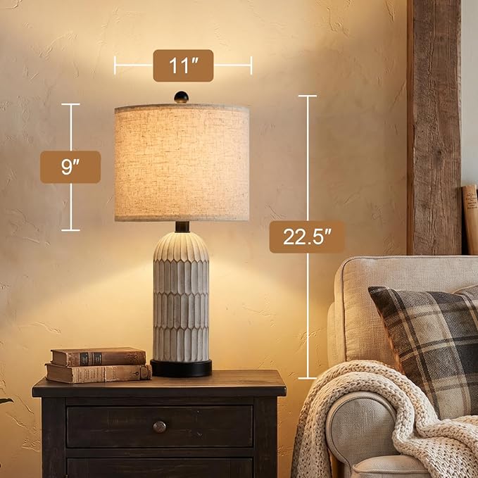 OYEARS 22.5" Bedside Table Lamps Set of 2, Farmhouse Table Lamp - Image 4