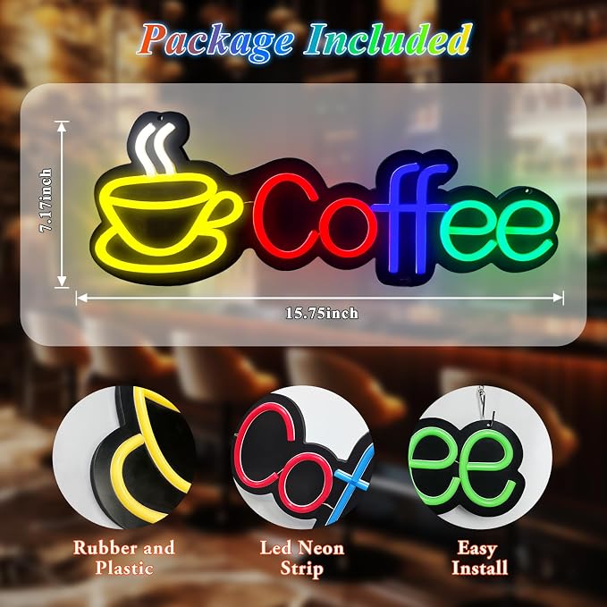 Coffee Neon Signs For Wall Decor, CoffeeBar Sign Dimmable USB Powered Neon - Image 3