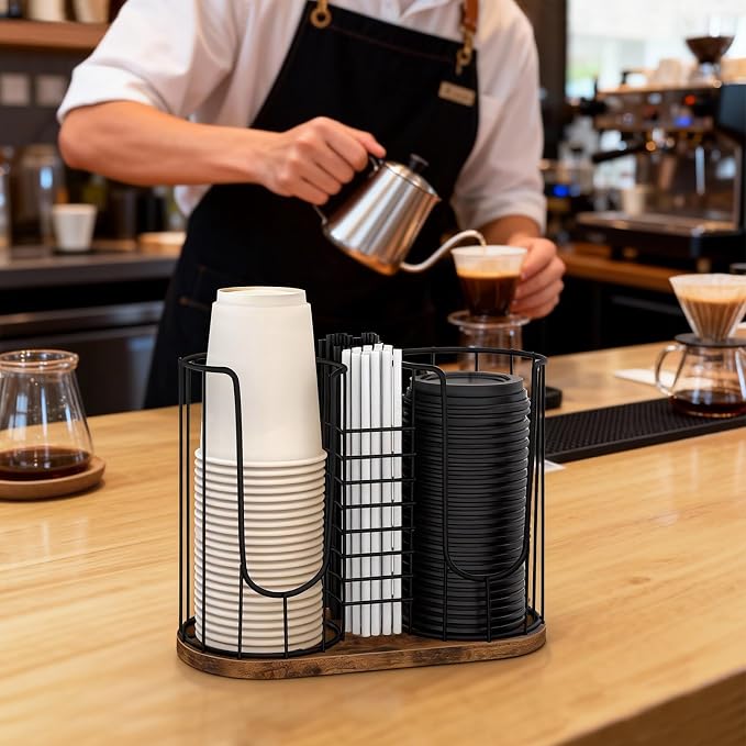 Coffee Cup Holder 18oz 3-Compartment Paper Cup Dispenser Rack - Image 8
