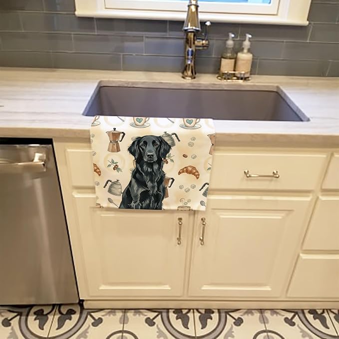 Caroline's Treasures Black Flat-Coated Retriever Coffee Bar Kitchen Towel - Image 2