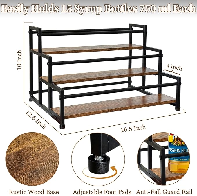 3 Tier Coffee Syrup Organizer 15 Syrup Bottle Holder Coffee Syrup Rack - Image 2