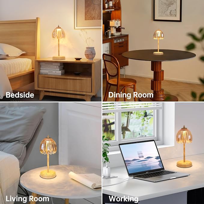 Shenmoyl Tulip Table Lamp with 5200mAh Battery & Touch Control, Small Cordless - Image 4