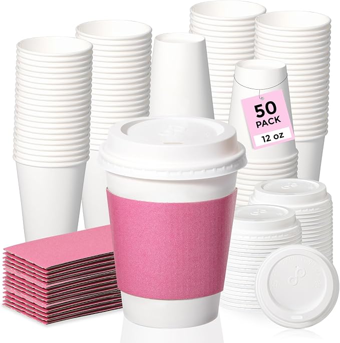 Fit Meal Prep 50 Pack 12 oz Disposable Coffee Cups by FMPBRANDS