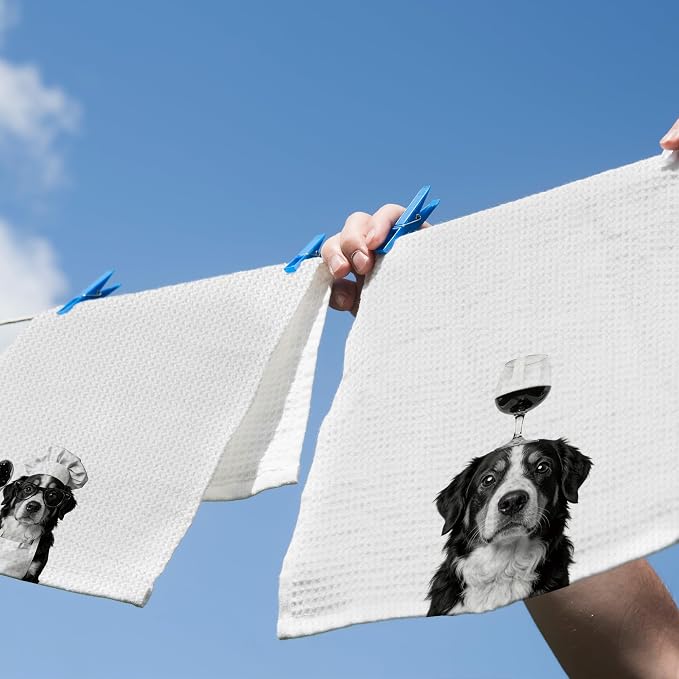 Funny Chef Bernese Mountain Dog Wine Kitchen Dish Towels, Bernese Mountain Dog - Image 5