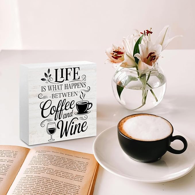 Rustic Coffee Wine Wood Box Sign, Life is What happens Between Coffee and Wine - Image 4