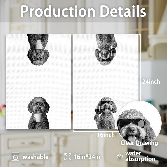 Cockapoo Gifts Coffee Wine Kitchen Towels Set of 2, Coffee Dog Dish Tea Towel - Image 7