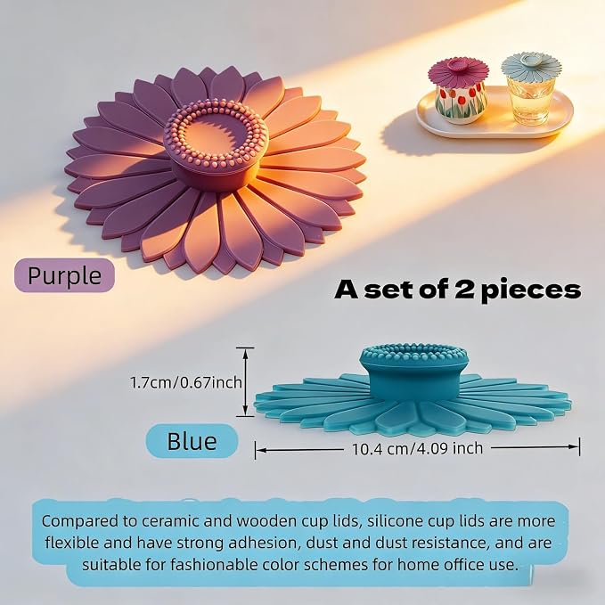Sunflower Silicone Cup Lids, 4.1 Inch Reusable Drink Covers - Image 2