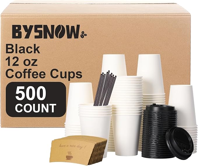 BYSNOW 500 pack 12 oz Disposable Coffee Cups by BYSNOW