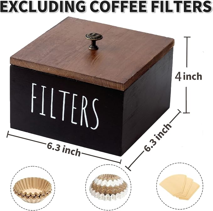 Coffee Filter Holder, Wooden Coffee Filter Container Coffee Filter Storage - Image 2