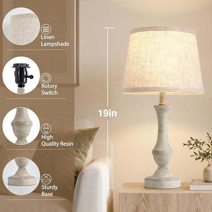 Luvkczc Table Lamp Set of 2, Linen Shade Desk Lamps Office - Image 2