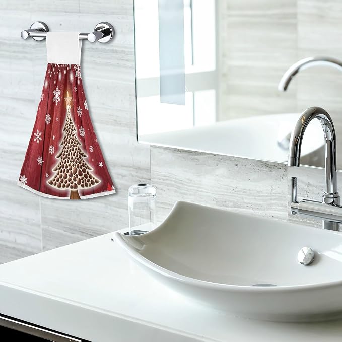Christmas Snowflakes Tree Kitchen Hanging Towel Snow Coffe Tree Hand Fingertip - Image 6