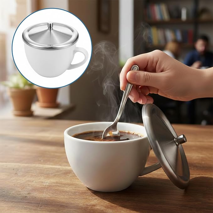 2 Pcs Stainless Steel Cup Cover, Cup Lids, Dust Cover Mug Lid, Home Round Tea - Image 3