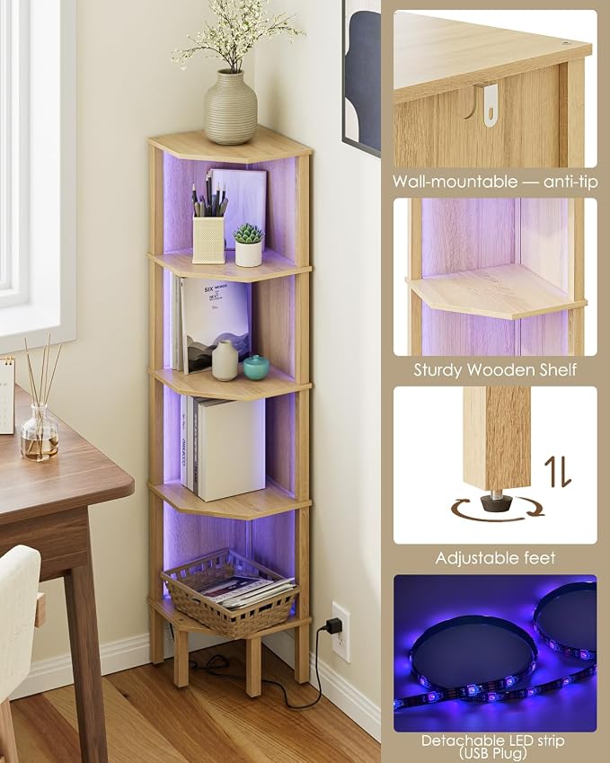 Corner Shelf Stand, 5 Tier Corner Bookshelf - Image 5