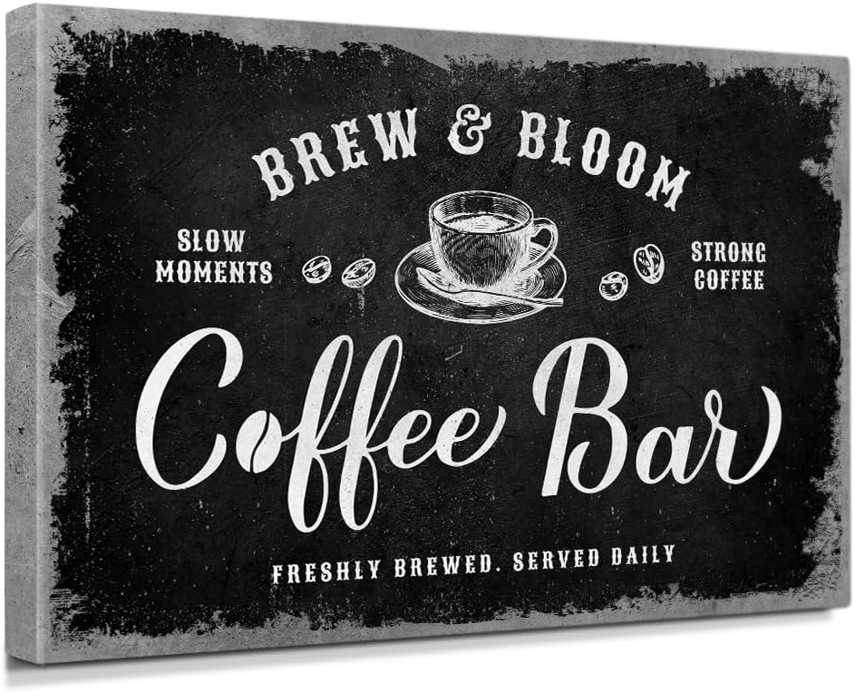 IPIC - Rustic Coffee Bar Sign Brew and Bloom, Large Canvas Print Wall Art by IPIC