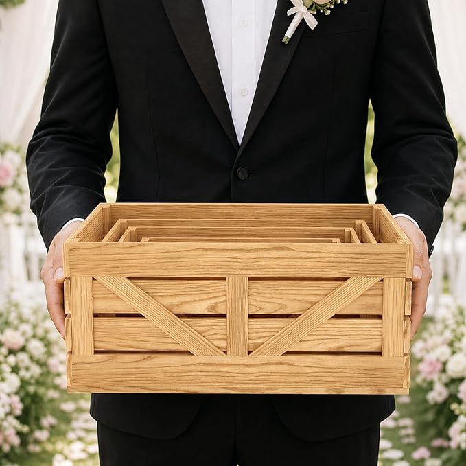 Wooden Crates for Display Large Rustic Nesting Wooden Basket - Image 8