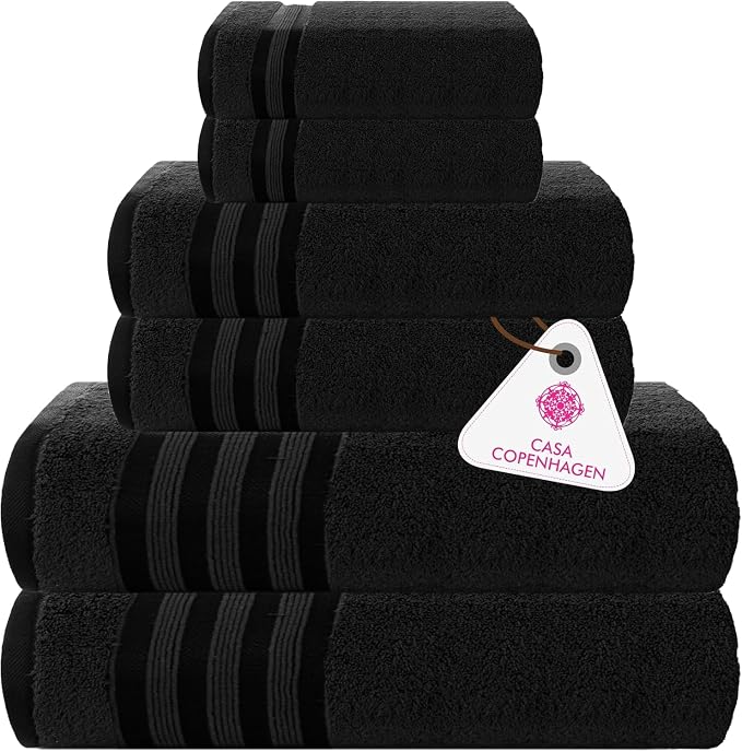 CASA COPENHAGEN Zero Twist 6Pcs 100% Egyptian Cotton Large Designer Towels Gift by CASACOPENHAGEN